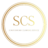 SCS logo i guld på sort baggrund